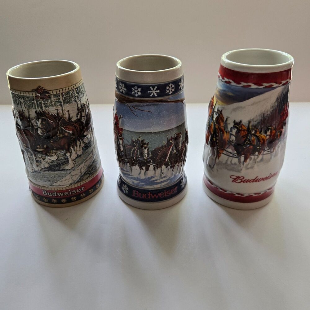 Budweiser Clydesdale Beer Stein Collectible Mugs Holiday Horses Bar Drinkware